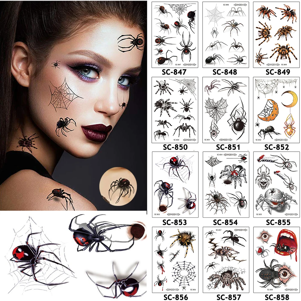 Pé mão à prova dwaterproof água pulso 3d aranha halloween tatuagem falsa aranha halloween tatuagem arte corporal tatuagem temporária adesivo