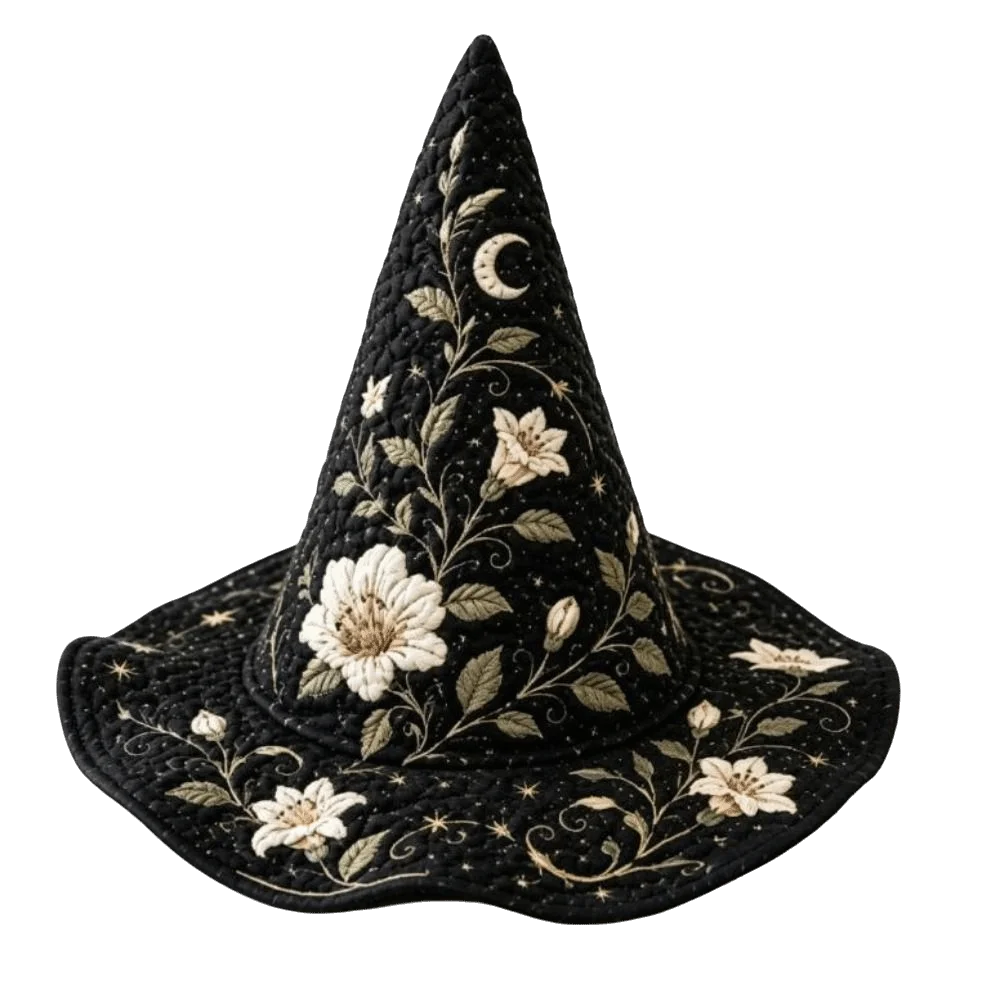 Wide Brim Halloween Witch Hat Cosplay Quilting Process Festival Hat Flower Butterfly Pointed Wizard Hat For Women