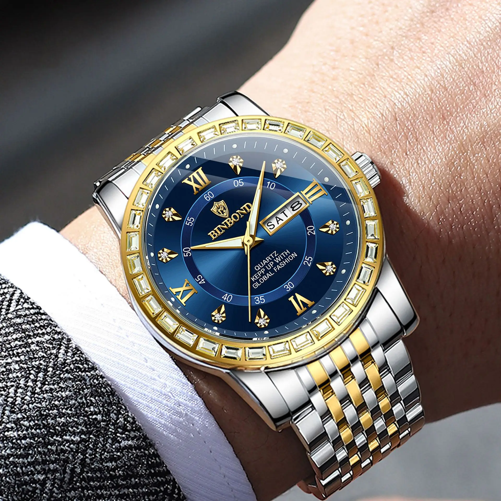 ZH134 Trendy and fashionable Men watch with dual calendar, waterproof and luminous quartz business clock gift，watches for man