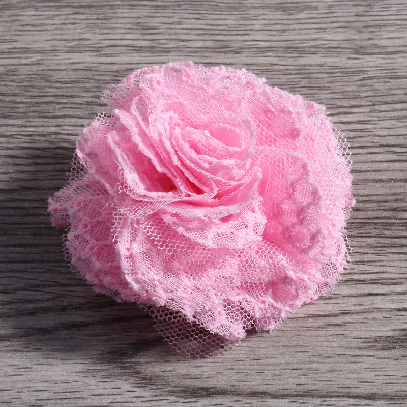 200pcs/lot 7CM 19Colors Newborn Shabby Tulle Mesh Flower For Baby Hair Accessories Chic Artificial Fabric Flowers For Wedding