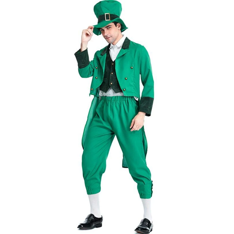 Charms de la suerte para hombre adulto, Leprechaun irlandés de vestido de fiesta, disfraz de fantasía para el Día de San Patricio, ropa de Cosplay de rendimiento