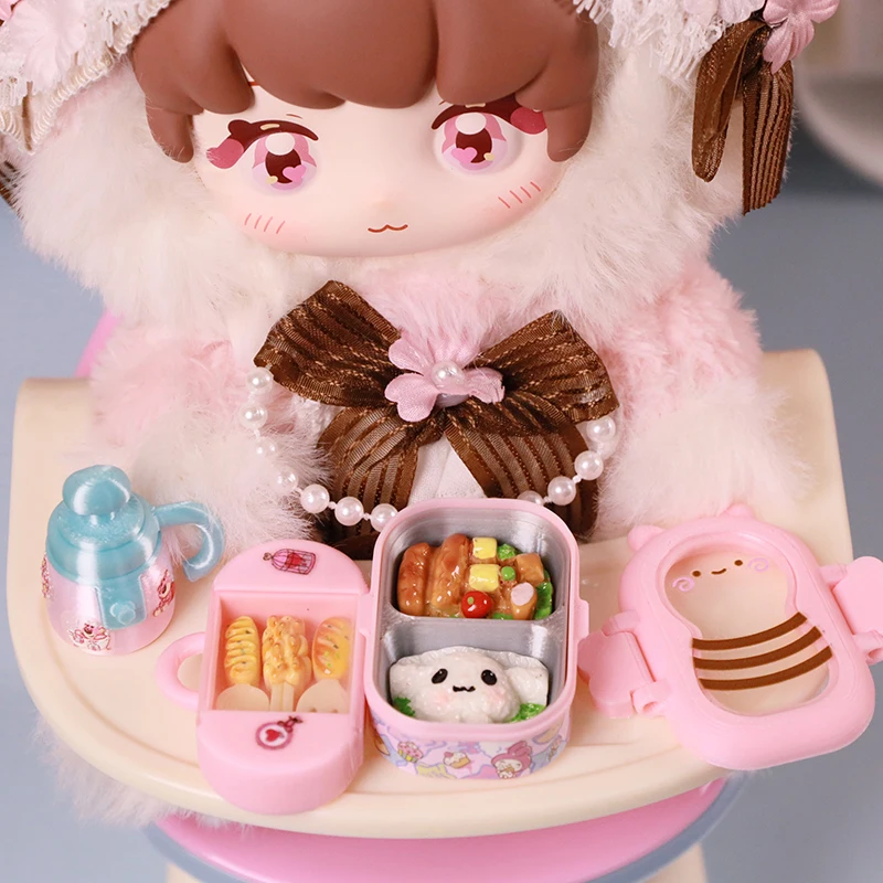 Aleatório 1 conjunto casa de bonecas brinquedos comida bento caixas talheres mini simulação casa boneca lancheira caixa frutas modelo acessórios