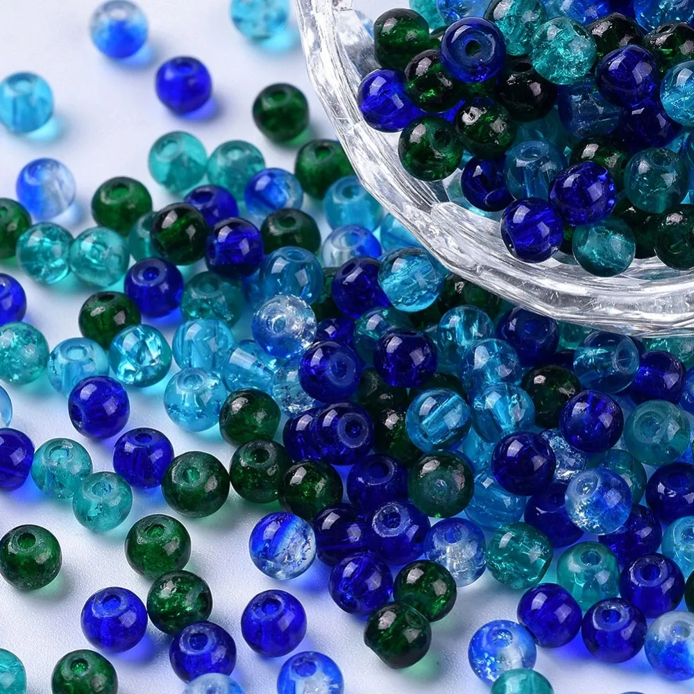 400pcs Baking Painted Crackle Glass Beads Ocean Mix Round Mixed Color 4~4.5x4mm Hole: 1mm about 400pcs/bag