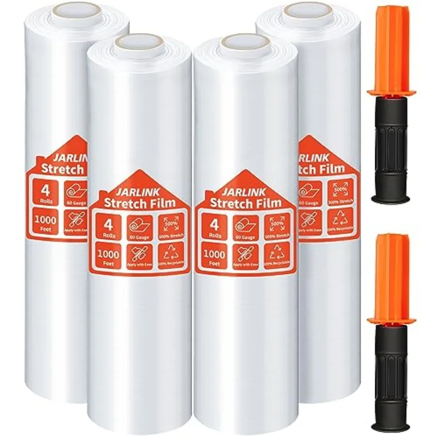 

Stretch Film 15 Inch x 1000 Feet Shrink Wrap for Pallet Wrap Industrial Strength Stretch Wrap with Handles Moving Wrapping Plas