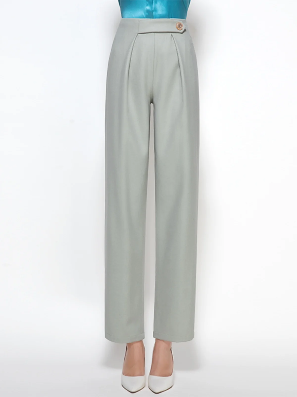 

Spring 2026 Women's Suit Pants Asymmetrical Buttoning Velvet Material Avocado een High Waist Straight Leg Casual Trousers