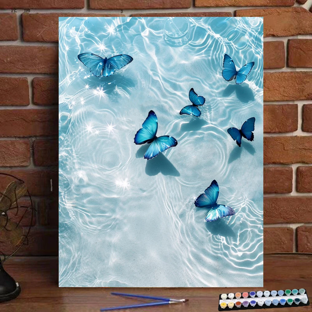 

Цифровая живопись, черная, синяя бабочка в воде, искусство, культура, цифровая живопись ручной работы, подарок для взрослых и детей, украшение на стену