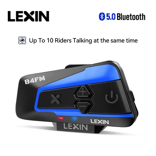 Marca Lexin LX-B4FM-X para 10 conductores intercomunicador motocicleta Bluetooth casco auriculares BT Moto Intercomunicador con Radio FM