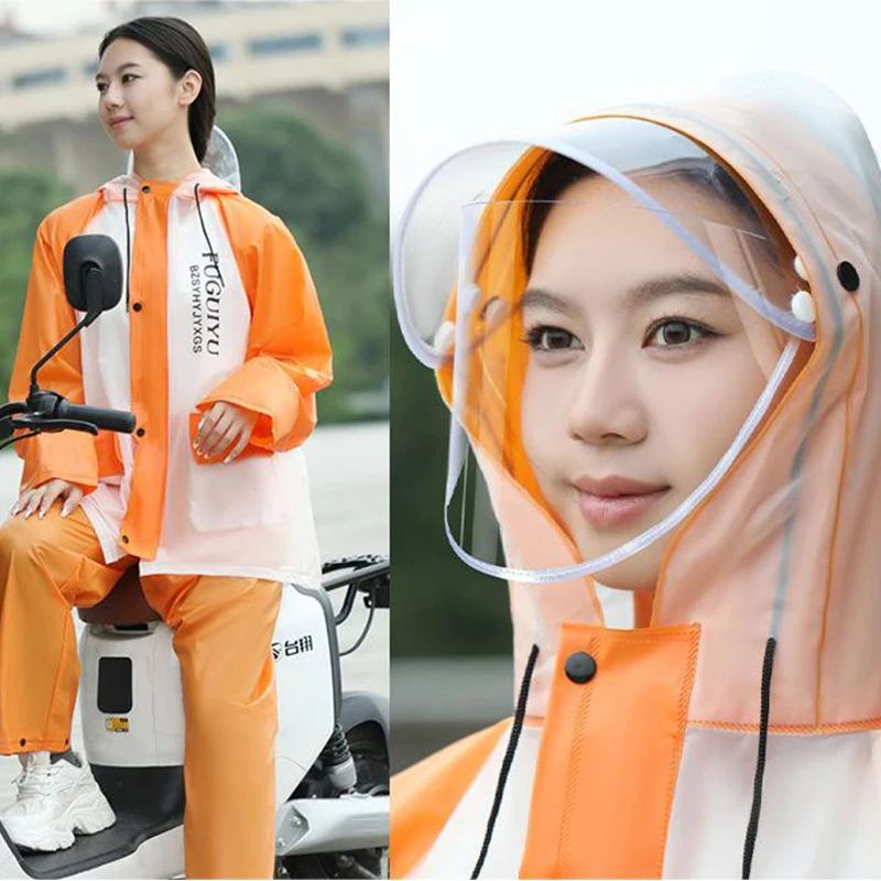 Color Blocking Fashion Full Body Raincoat Set, Outdoor Bicycle Electric Bike Split Raincoat