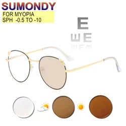 Photochromic Or Blue Light Blocking Myopia Glasses Power -0.5 to -10 Women Men Cat Ears Alloy Frame Prescription Spectacles UF54