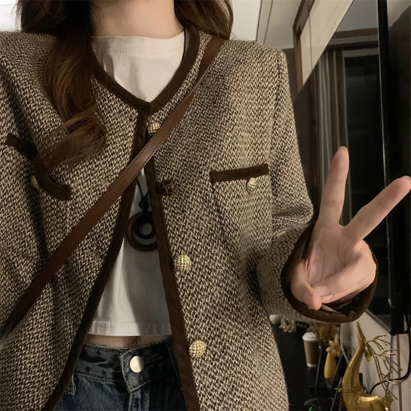 

Tweed Jacket Beige Womens Summer Linen Cotton Natural Fiber Texture Minimalist Basic Elegant Simple Cinched Waist-Cinching Daily