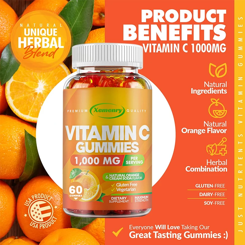 Vitamin C Gummies - Powerful Antioxidant, Skin Health, Promotes Collagen Production, Immune Support