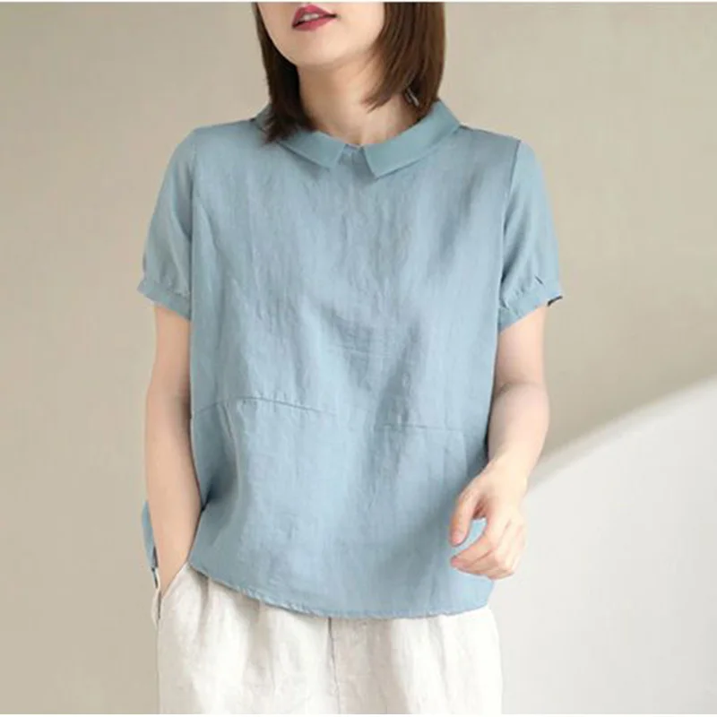 Fashion Solid Color Spliced Loose Korean Blouse Women\'s Clothing 2023 New Casual Pullovers Short Sleeve Commute Shirt