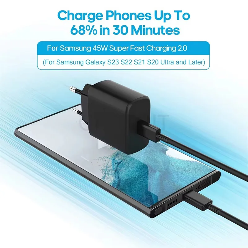 45W USB C Super Fast Charger For Samsung Galaxy S24 S23 S22 S21 Ultra S10 Plus A55 A54 A53 Quick Charge Type C Cable Accessories