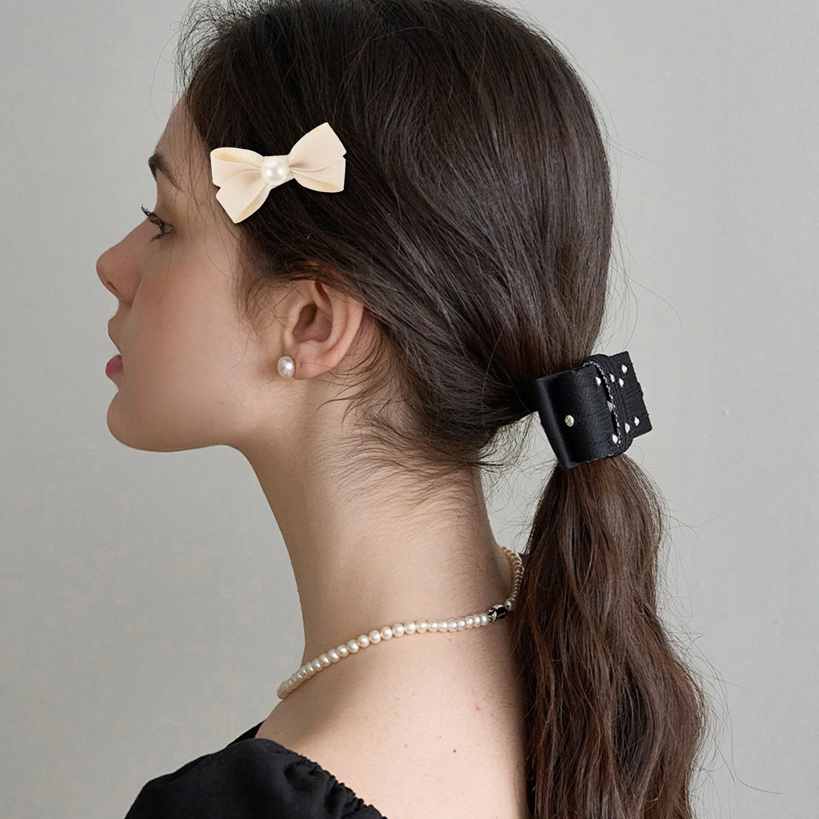 8Pcs Pearl Bow Hair Clips Sweet Double Layer Bowknot Barrettes Non Slip Cute Hair Accessories for Girls Toddlers Kids Parties