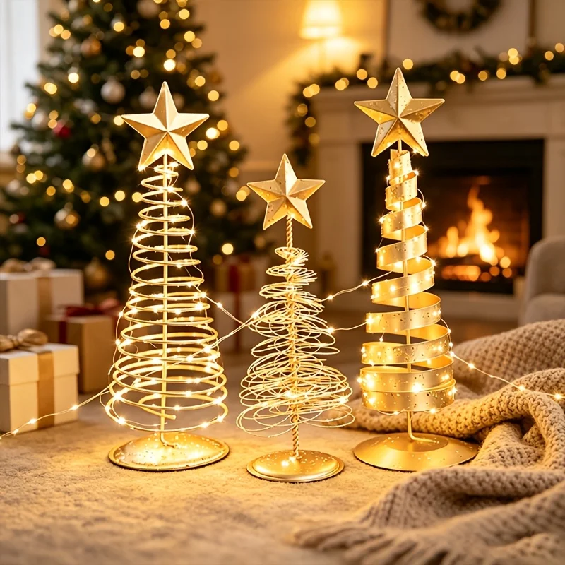 3Packs Vintage Golden Metal Christmas Trees - Mini Star Tabletop Decor,Decor for Home,Office And Party Arrangements