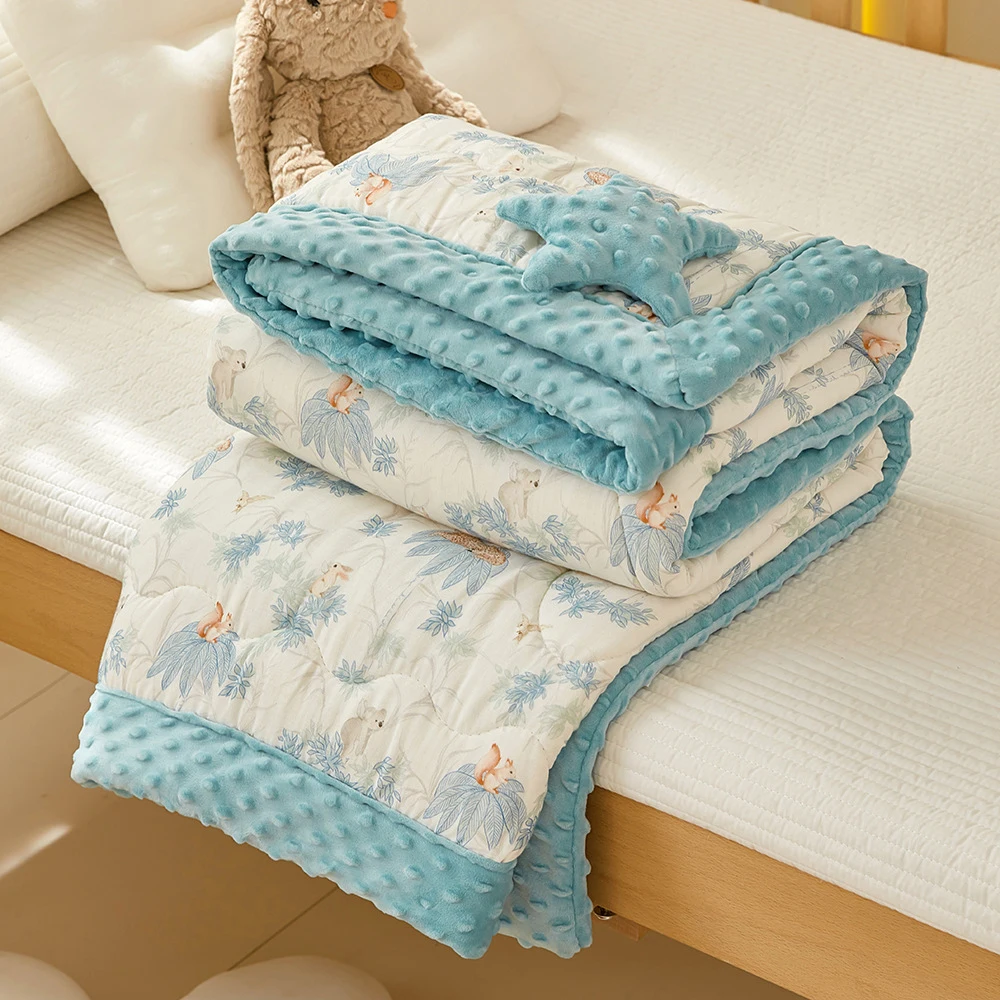 110x140cm Thick Baby Quilt Soft 100% Cotton Dot Minky Blanket Children Sleeping Quilt