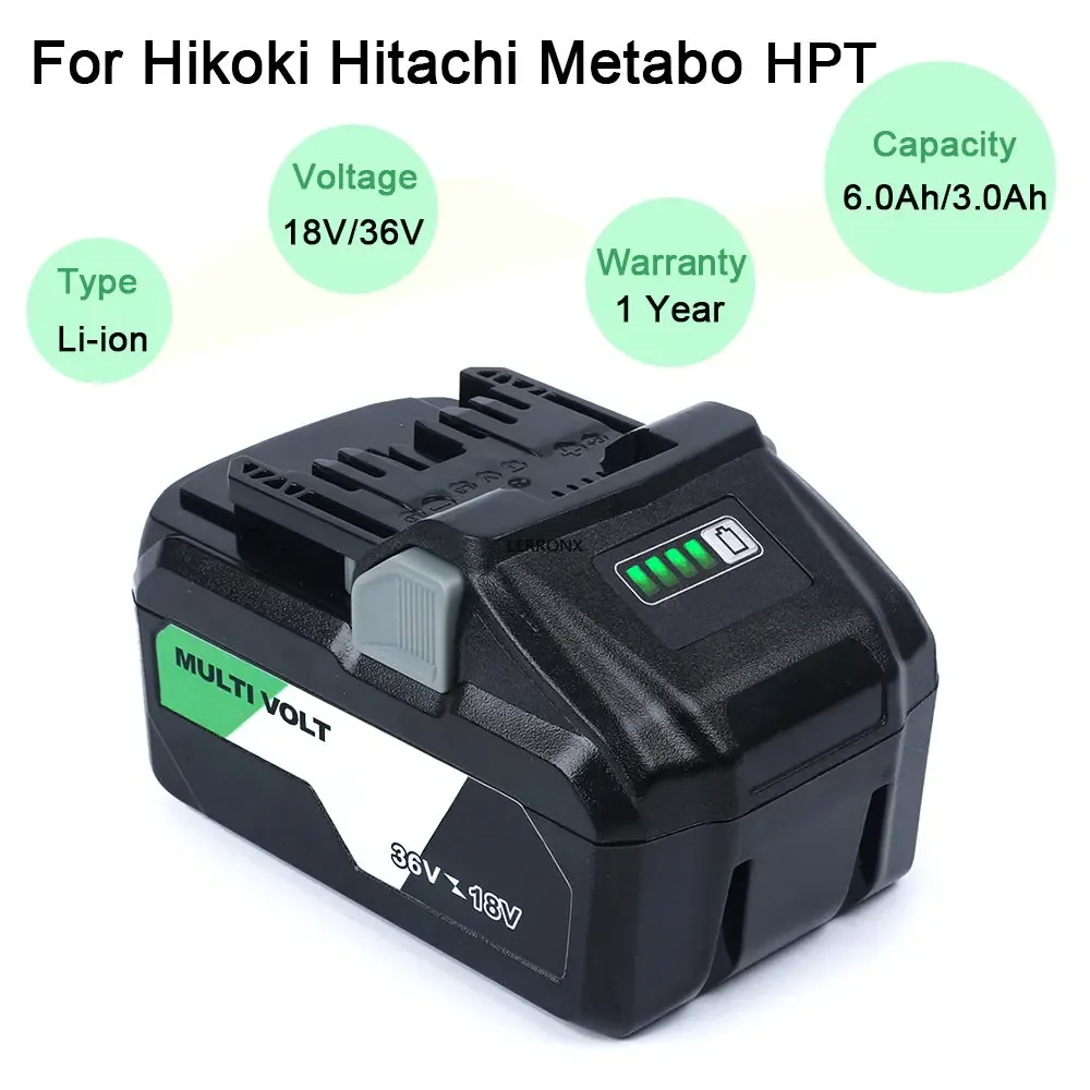 MultiVolt 18V 6.0ah/36V 3.0Ah batteria ricaricabile agli ioni di litio per utensili elettrici Hikoki Hitachi Metabo HPT 18V 36V BSL36A18 BSL36B18