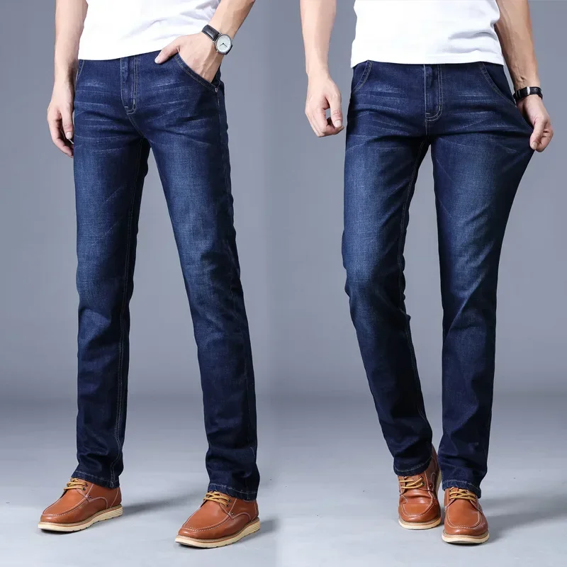 2023 New Men Stretch Jeans Male Classic Elasticity Business Jeans Men Fashion Comfortable Solid Slim Straight Long Denim Pants