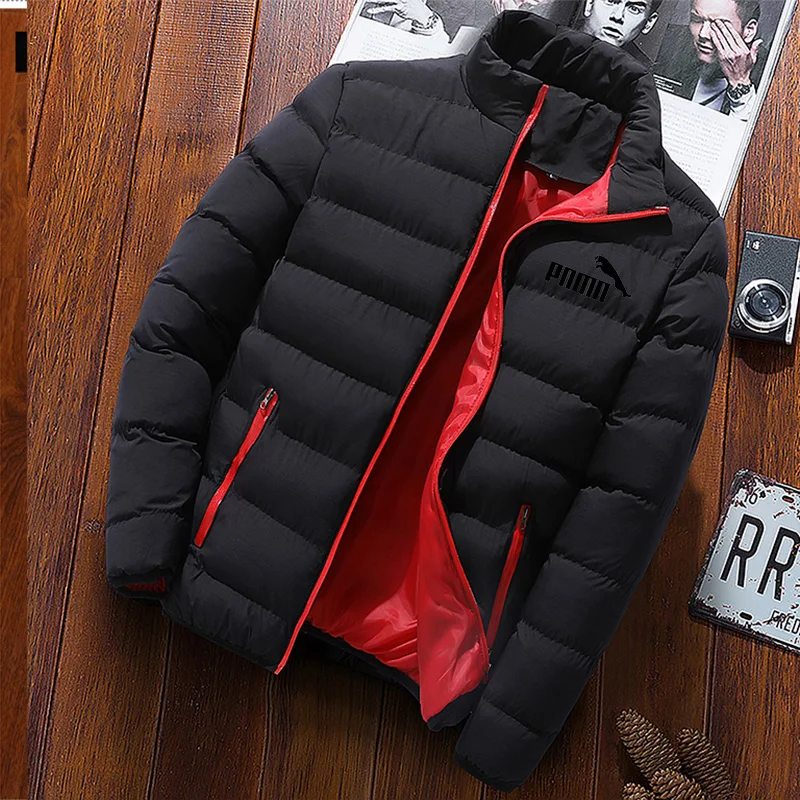 2024 Men's windproof cotton jacket, warm parka, casual, standing collar, solid trend, winter, new