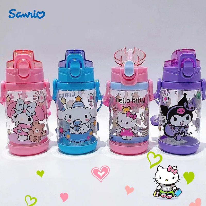 400Ml Sanrio Kuromi Butelka na wodę Kawaii Hello Kitty My Melody Dzieci Słomka Pasek na ramię Kubek Anime Przenośny czajnik sportowy Prezent
