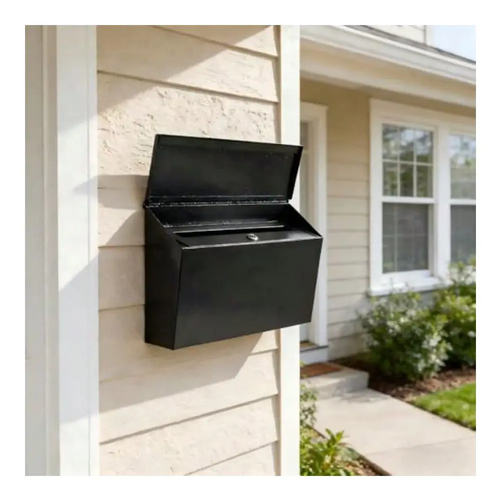 Locking Wall Mount Mailboxes For Outside Large Capacity Mail Box For House With Key Lock Security Drop Box Metal Post Box For Home Office Decorative 15.7 * 9.9 * 4.9in