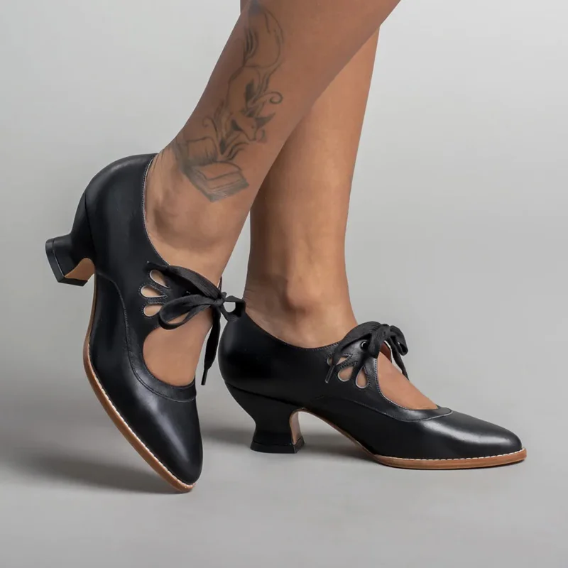 Mary Jane-Zapatos de tacón bajo con cordones para mujer, calzado de tacón bajo, Estilo Vintage, diseño de marca, estilo Derby, talla grande