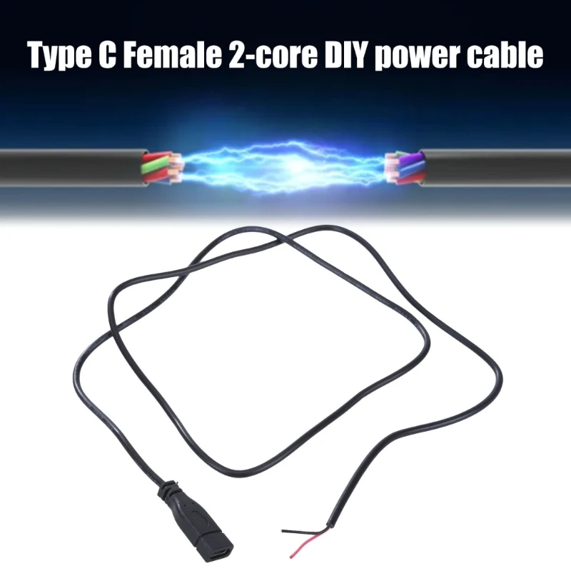 USB C to 2 Pin Bare Wire Open End Wire Type C Female Pigtail Power Cable Equipment Installed Replacement Cable