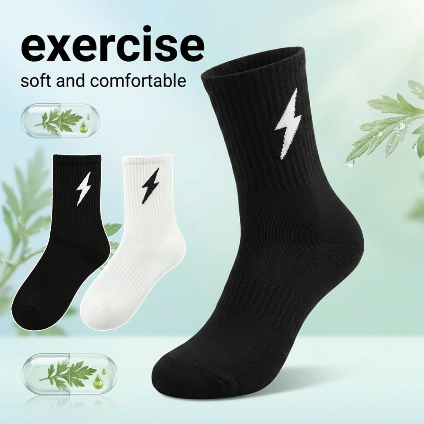 INSELLE men's and women's round neck socks with 2 pairs of lightning print sports socks, soft and breathable casual sports socks