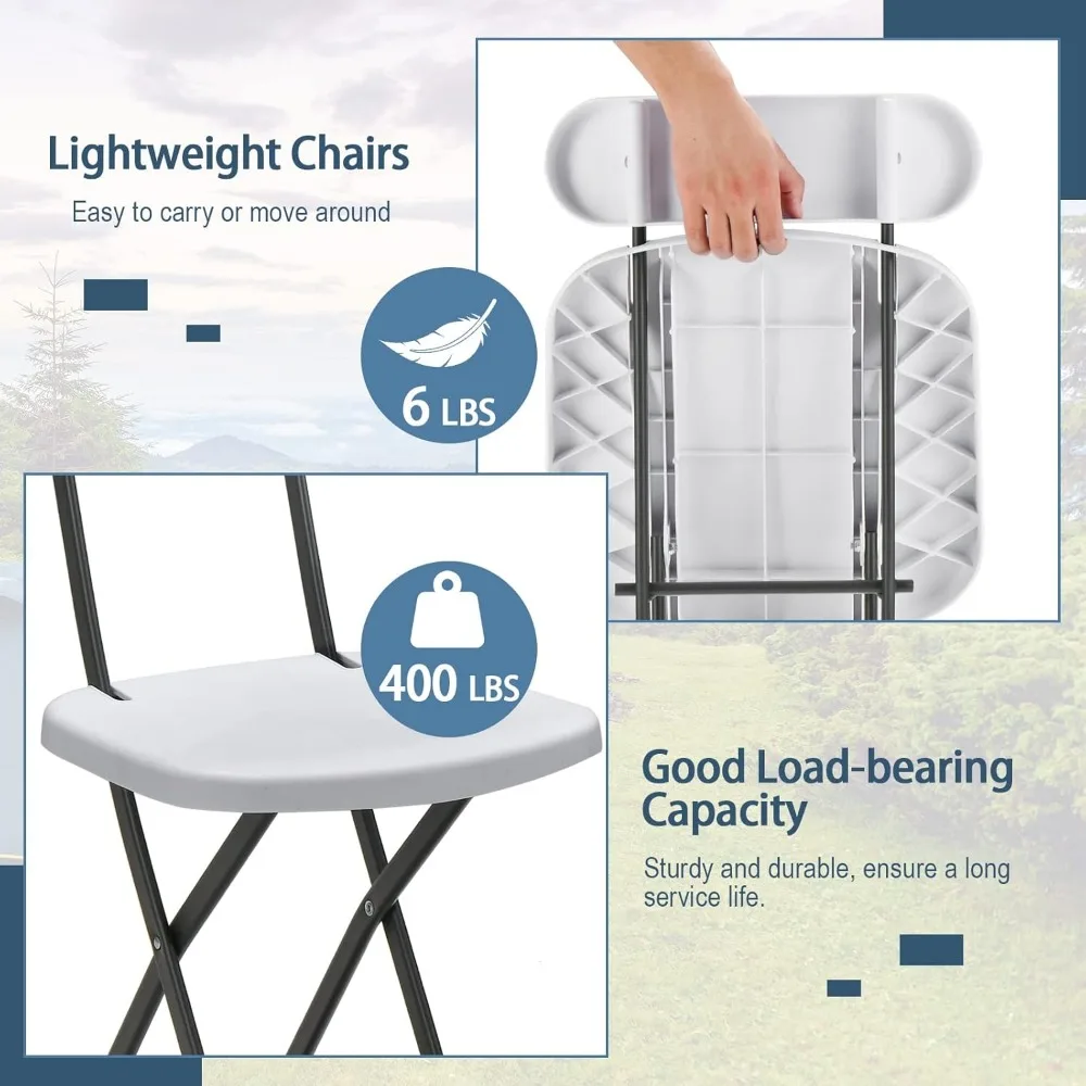 طقم كراسي قابلة للطي، سعة 400 رطل بإطار فولاذي، ظهر منحني مريح، مناسبة للمناسبات التجارية الداخلية والخارجية