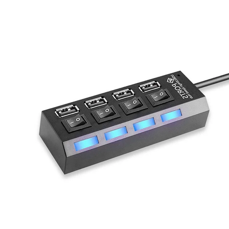 USB 2.0 Hub Splitter with Individual On‑Off Switches, 4‑Port USB 2.0 Expansion Dock, 1‑to‑4 Port USB 2.0 Hub for Laptop Desktop