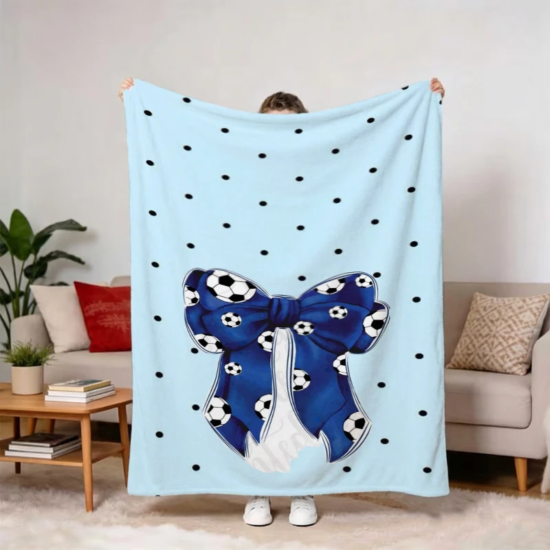 Navy Blue Baseball Bow Watercolor Flannel Blanket For Sporty Bedroom Decor Soft Warm Throw Blanket Gift