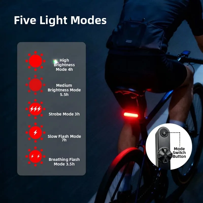 Super Bright Smart Brake Sensing Bike Tail Light Long Runtime Flash Breathing Warning Light for MTB Road Bike Night Riding