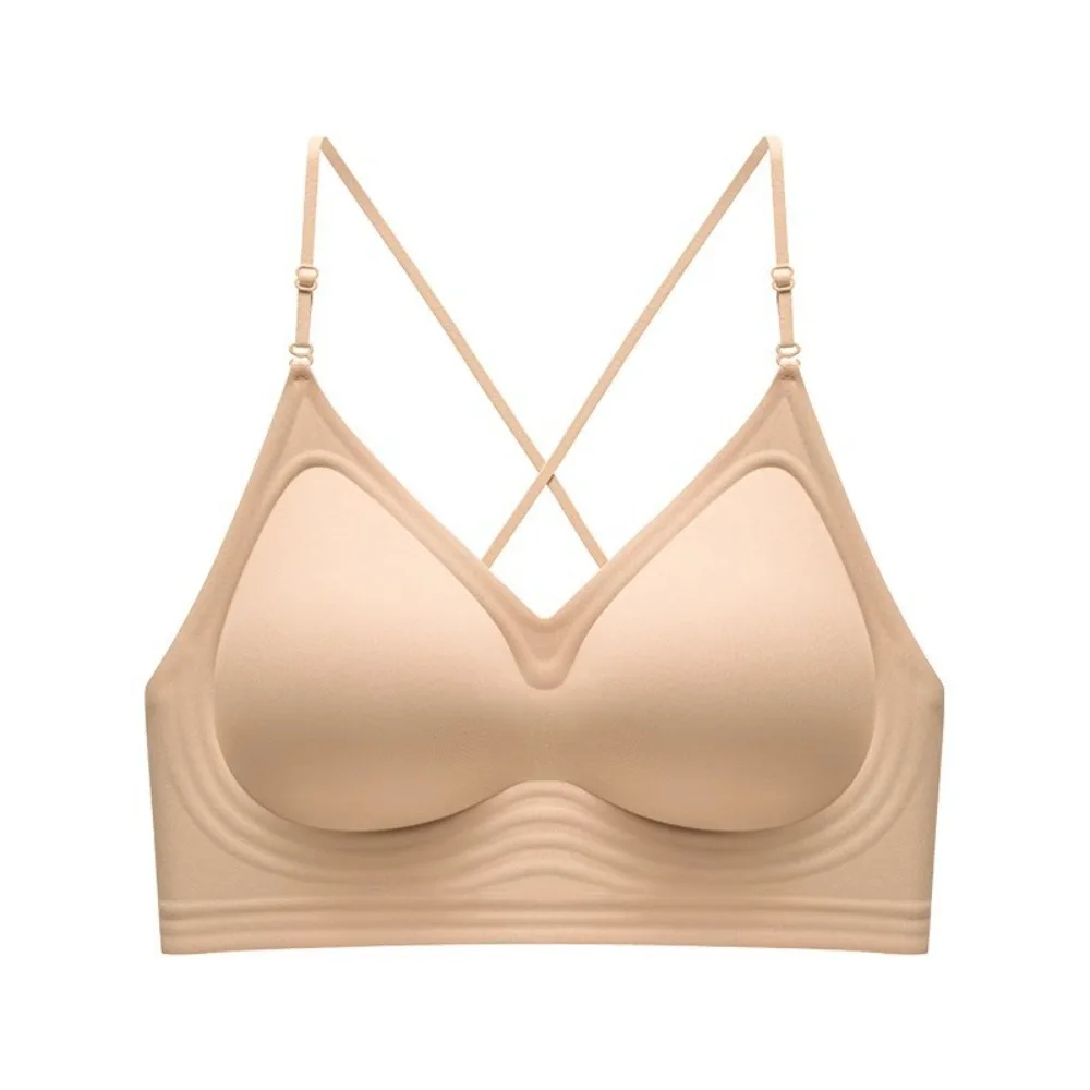 

New Thin Straps Halter Neck Bra Breathable Solid Color Backless Lingerie Comfortable to Wear Seamless Push Up Underwear