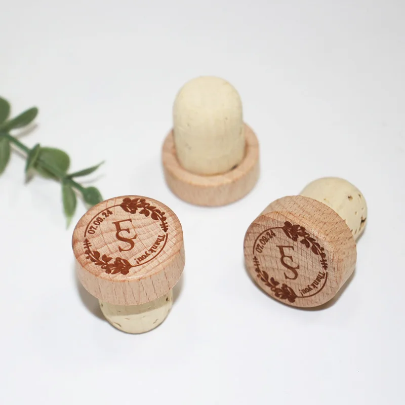 Personalized Wine Cork Stoppers, Custom Bottle Cork Toppers with name, Wedding Party Thank You Favors for Guest, Wooden Cork