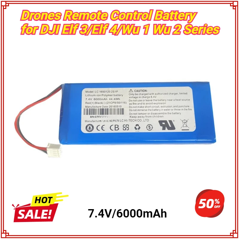 7.4V/6000mAh Drones Remote Control Battery for DJI Elf 3/Elf 4/Wu 1 Wu 2 Series  High Capacity