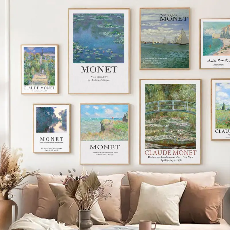 Vintage Monet Exhibition Claude Posters Garden Landscape Museum Canvas Painting Abstract Wall Art Pictures For Room Home Decor