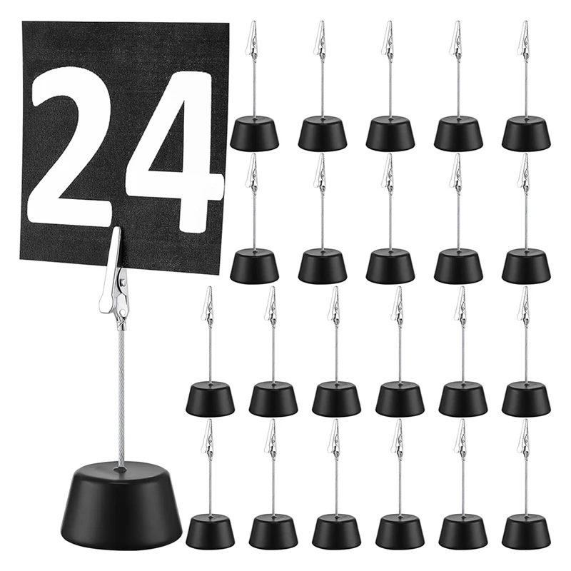 

24 Pcs Place Card Holder Photo Memo Clips With Clamp Wooden Base Table Number Holder, For Menu Wedding Party Decoration