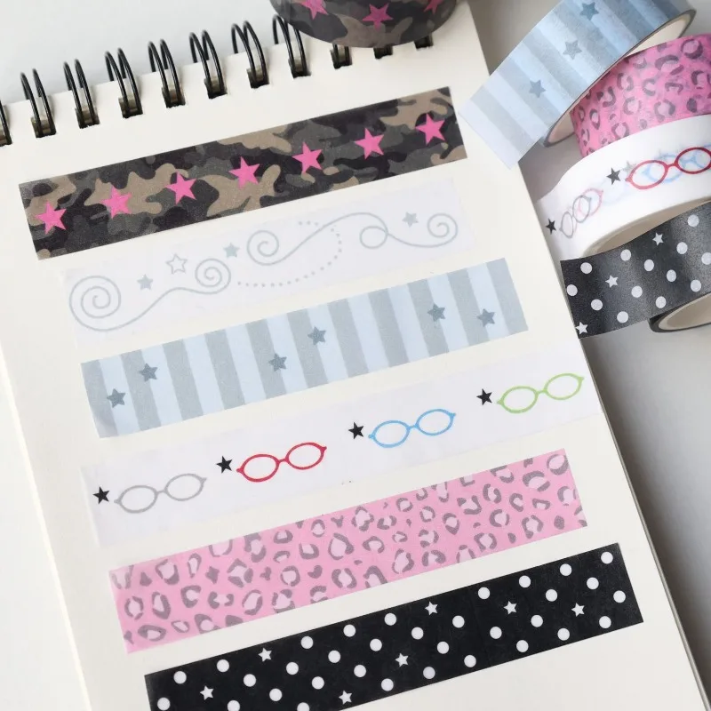 Japanese Sweet Cool Style Washi Tape - Cute Star Leopard Print Polka Dot Decoration for Scrapbook Journals Printed Paper Tapes