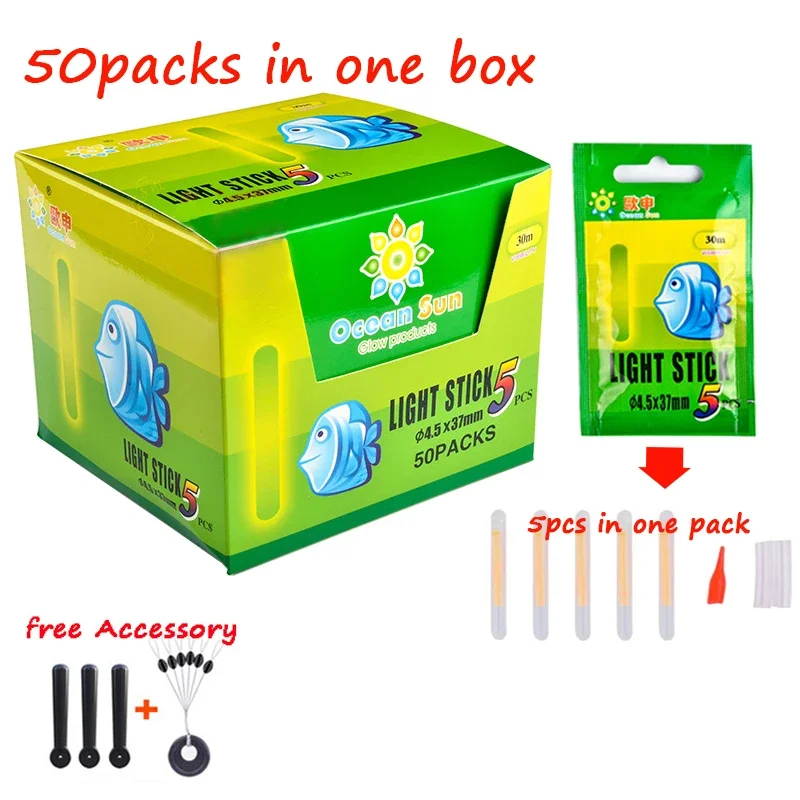 

250pcs/Box (1Box=50packs=250pcs) Fishing Float Light Stick Fluorescent Lightstick Night Glow Stick Fishing Accessory