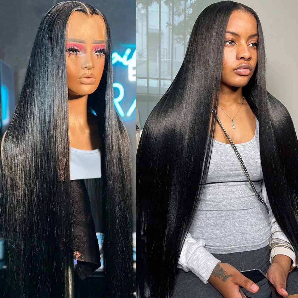 180 Density 30 40 Inch Bone Straight 13x6 HD Transparent Lace Frontal Wigs Remy Human Hair 13x4 Lace Front Wig For Black Women