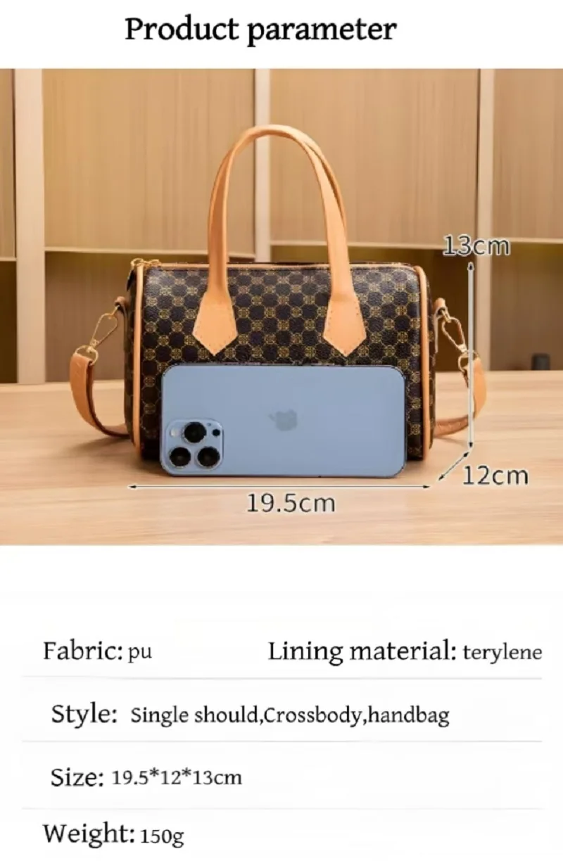 Neue Mode Europäische Retro Boston Barrel Tasche für Frauen Muster Druck Design, Große Kapazität Messenger Handtasche mit Umhängetasche – Detail 7