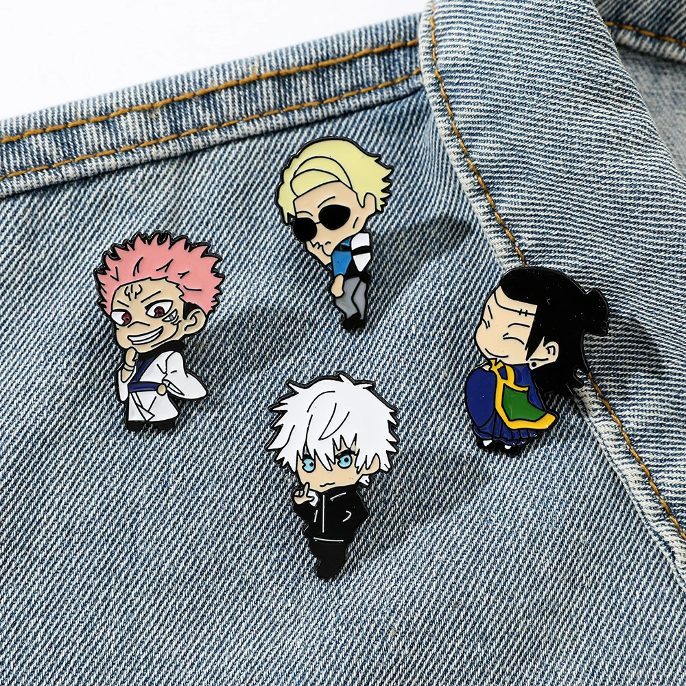 Conjunto de broches de Anime Nanami Kento, insignia de solapa esmaltada de Satoru Gojo a la moda, mochila, camisa, alfileres para ropa, accesorios de joyería, 4 Uds.