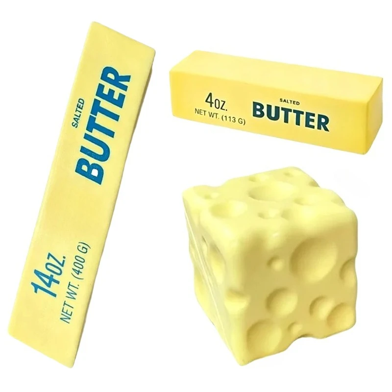 Elastic Cube Cheese Stick Funny Fidget Prank Toy Simulation Big Butter Stick Squishy Squeeze Toys Stress Anxiety Relief Game