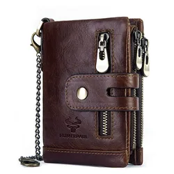 KAVIS RFID Genuine Cowhide Leather Wallet With Coin Pocket For Men Money Card Holder Purse Short Casual Zipper Bifold