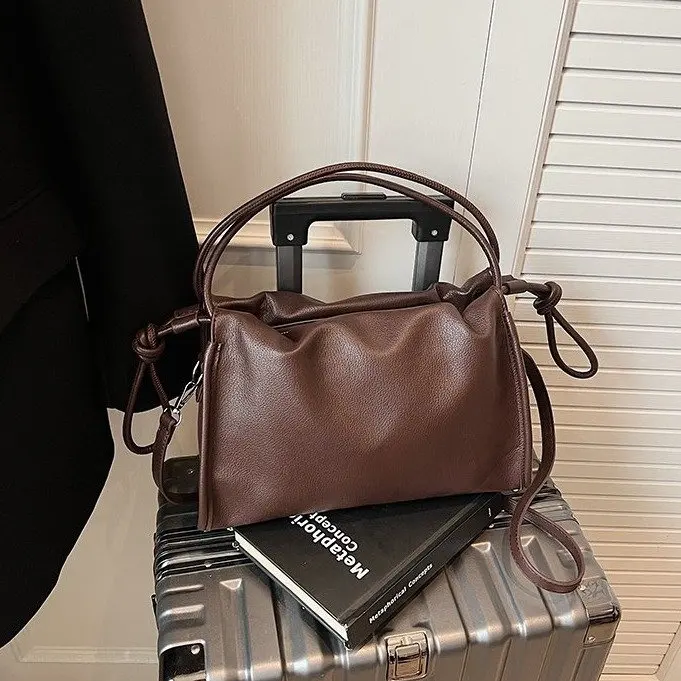 

2026 New Soft Leather Drawstring Bucket Bag for Women Ruched Design Multi-Color Versatile -Way Shoulder Crossbody Bag