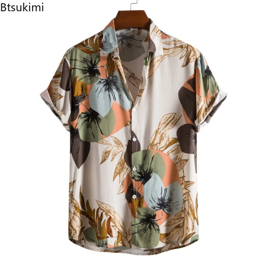 Men's Summer Flower Printed Tops Shirts Fashion Loose Daily Wear Casual Short Sleeve Beach Shirt Male Breathable Summer Clothing
