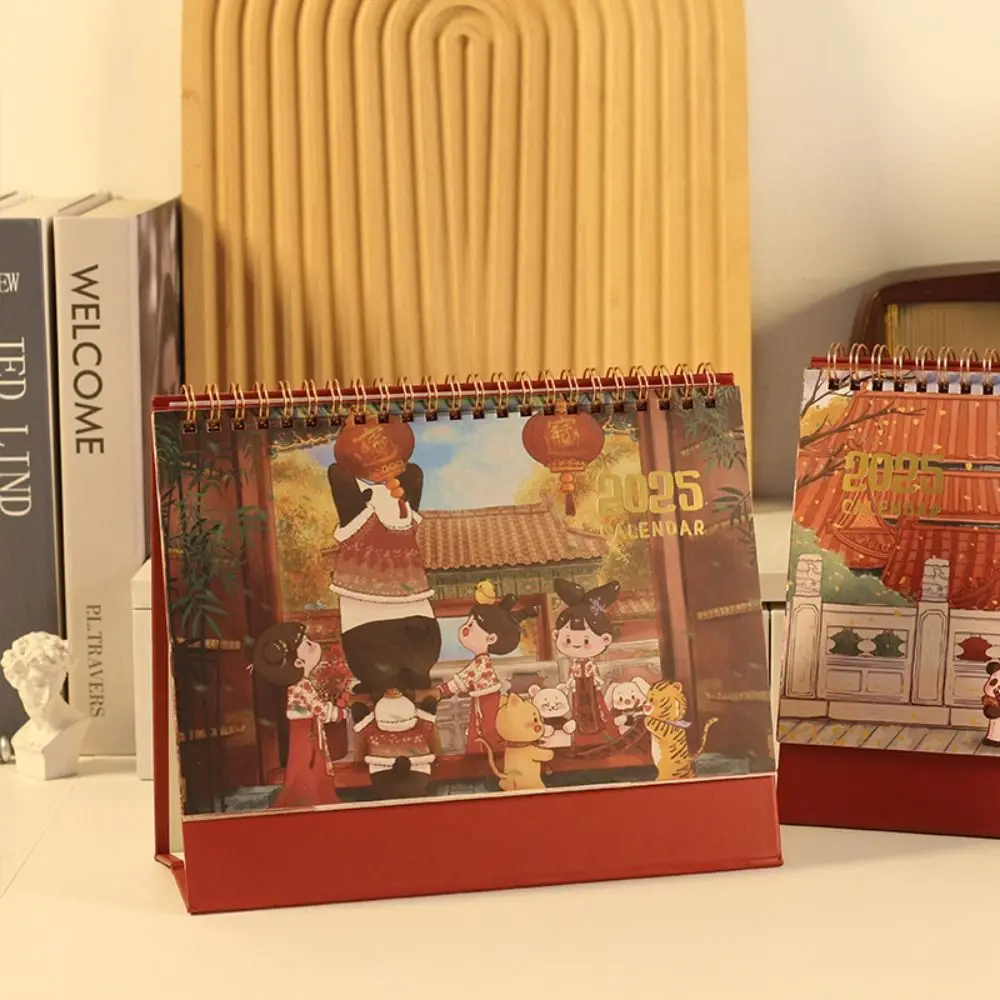 

Ancient Style 2025 New Year Desk Calendar Schedule Daily Monthly Standing Flip Calendar Planning Time Manegement