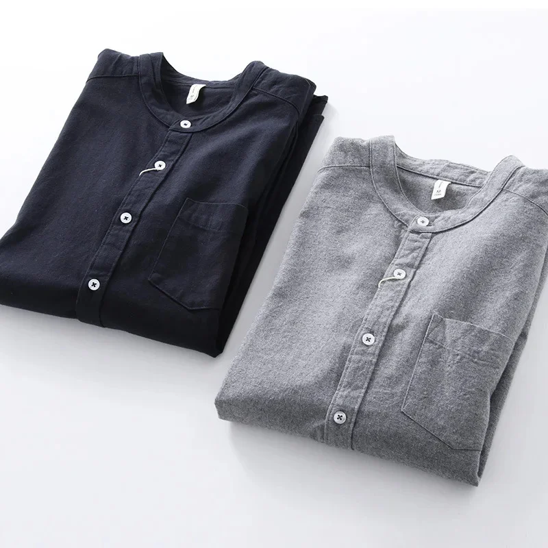 Autumn pure cotton matted collar shirt Men's long-sleeved Korean version trend handsome inch casual coat