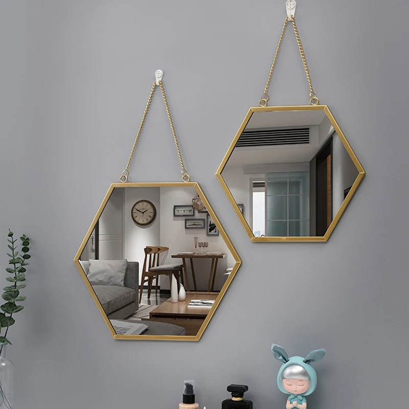 Nordic Creative Wall Hanging Decorative Mirror Home Decor Hexagon Round Wall-mounted Mirror Bedroom Bathroom Decoration Mirror