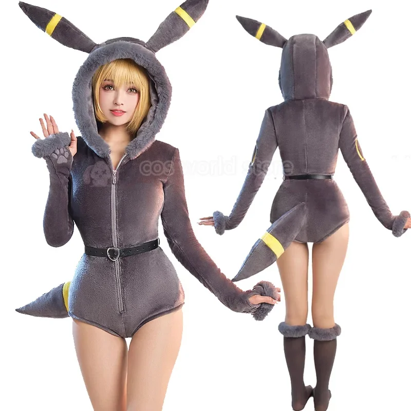 2025 New Anime Umbreon Cosplay Costume Women Sexy Flannel Hooded Bodysuit Suit Bunny Girl Kawaii Plush Uniform Pajamas Cartoo AA